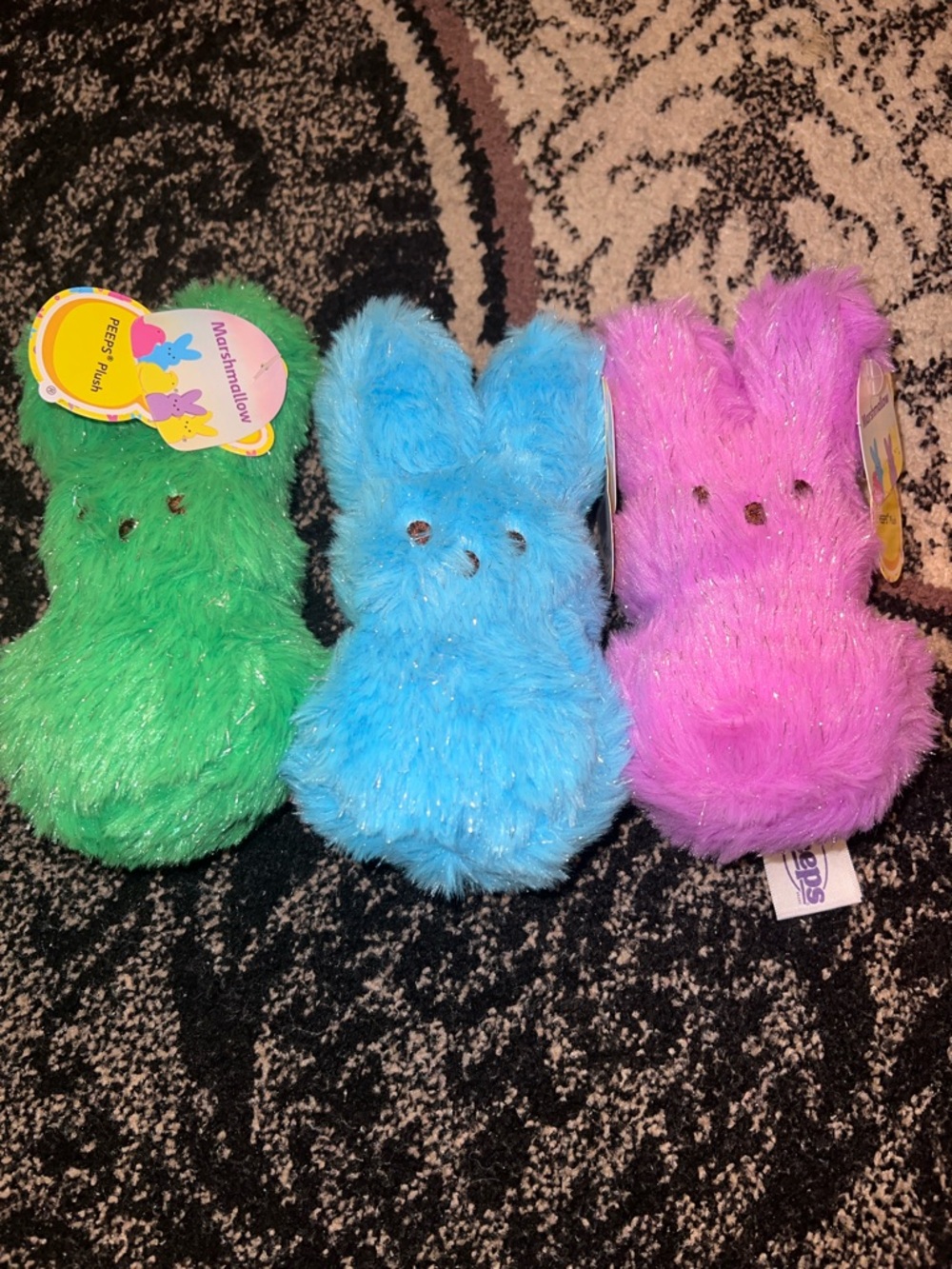 NWT 3pc Peeps Marshmallow Glitter bunny Scented plush blue green purple
